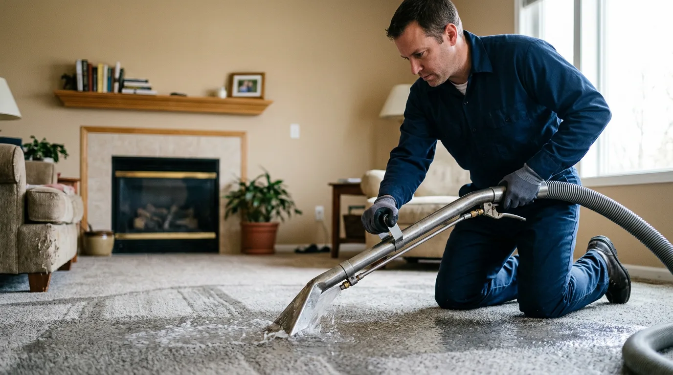 Water damage restoration technician working near Elkhart, IA